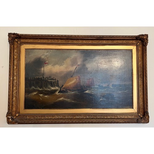 1156 - An oil on board seascape probably by George Knight, 1851-1922 of Peterhead 44.5 x 80cm. In gilt fram... 