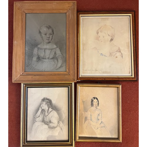 1151 - Four 19thC watercolour and pencil portraits. Largest 39 x 30cm including frame.