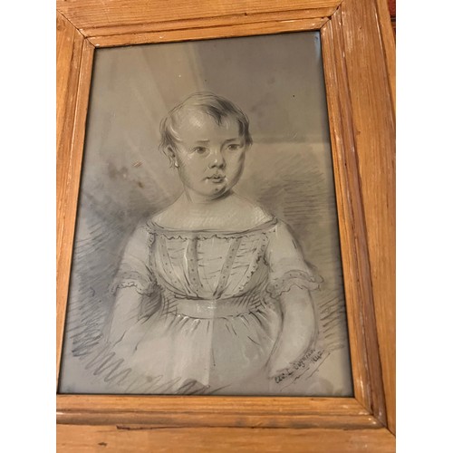 1151 - Four 19thC watercolour and pencil portraits. Largest 39 x 30cm including frame.