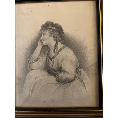 1151 - Four 19thC watercolour and pencil portraits. Largest 39 x 30cm including frame.