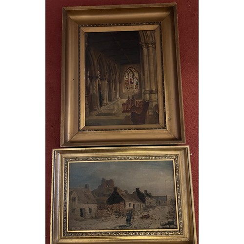 1152 - Oil on board of church interior signed lower left H Sharpe 57 x 46cm including frame, together with ... 