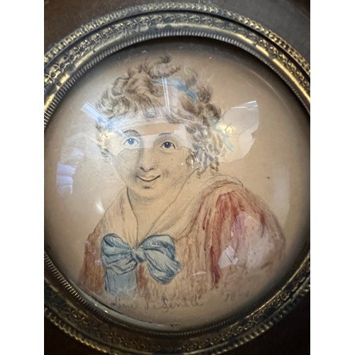 1155 - A 19thC watercolour on card portrait miniature in circular frame 15cm d. Dated 1846.