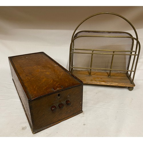 1012 - A 19thC Oak box with internal compartments and novelty locking system 16cm x 50cm x 23cm d, together... 