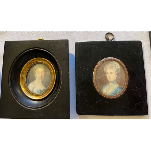 1014 - Two portrait miniatures of ladies on ivory in ebonised frames. 9 x 8.5cm. Ivory submission reference... 