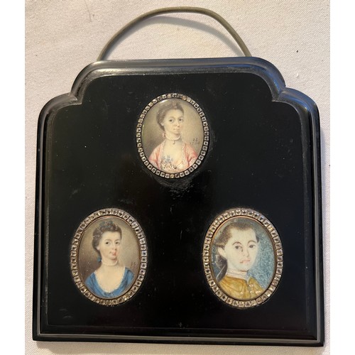 1018 - A trio of portrait miniatures on ivory, two young ladies and a boy. Two signed S.S believed to be mi... 