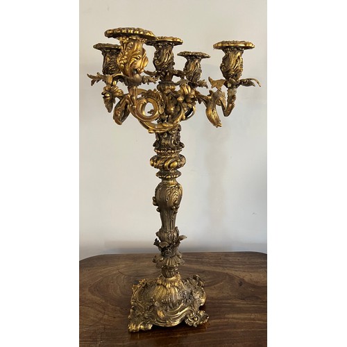 1019 - Fine quality five sconce ormolu candelabra. 57cm h.