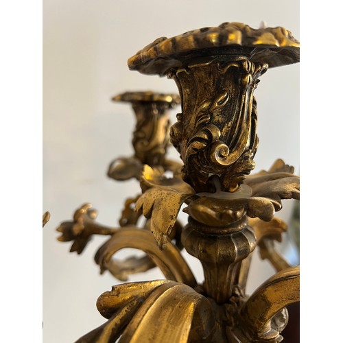 1019 - Fine quality five sconce ormolu candelabra. 57cm h.