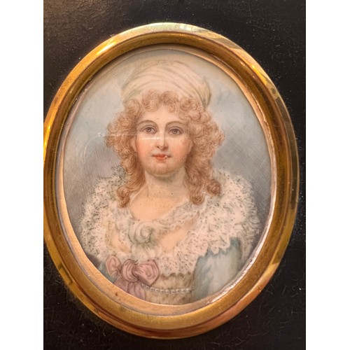 1026 - A portrait miniature on ivory of Mrs Montgomery circa 1800. Frame size 13 x 11cm. Ivory submission r... 