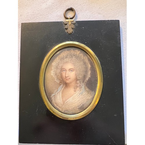 1027 - Portrait miniature on ivory of Lady Fitzherbert circa 1800. Frame 13.5 x 11cm. Ivory submission refe... 