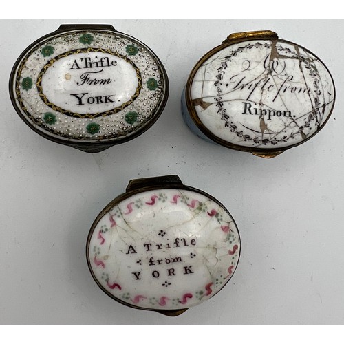 1031 - Three 18thC patch boxes to include a Trifle from York and Rippon.