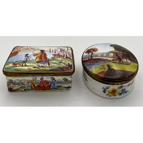 1035 - Two 18/19thC enamel boxes, one with interior decoration. 8 x 5.5cm.