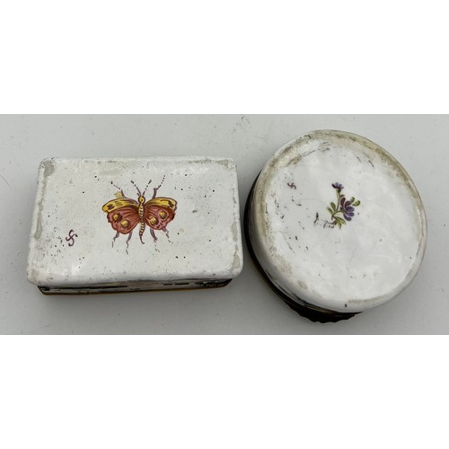 1035 - Two 18/19thC enamel boxes, one with interior decoration. 8 x 5.5cm.