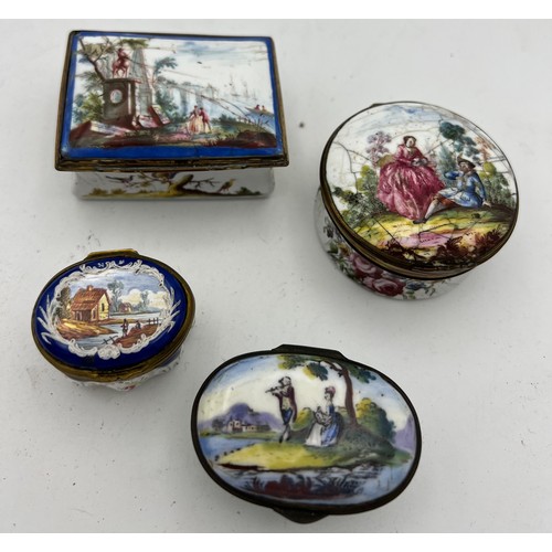 1037 - Four 18/19thC enamel boxes.