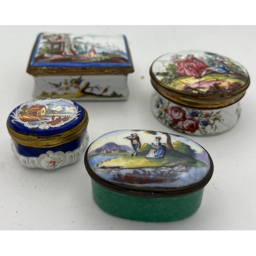 1037 - Four 18/19thC enamel boxes.