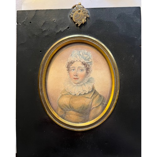 1051 - A portrait miniature on card of a lady by A.R. Burt 1783-1842. Frame 16 x 13.5cm.