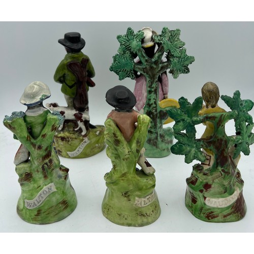 186 - Five early 19thC pottery figures to include four marked Walton. Tallest 19cm h.