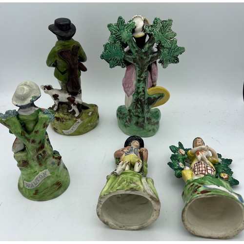 186 - Five early 19thC pottery figures to include four marked Walton. Tallest 19cm h.