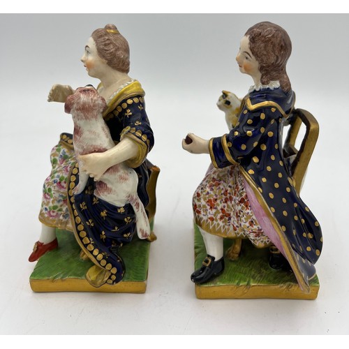 187 - A pair of 18thC Derby porcelain figures, with scratch marks for model no.71, 14cm h.