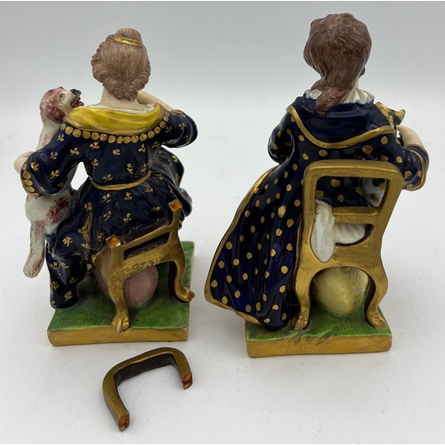 187 - A pair of 18thC Derby porcelain figures, with scratch marks for model no.71, 14cm h.