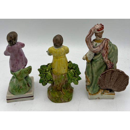 188 - Five 18thC English pottery figures. Tallest 15cm.