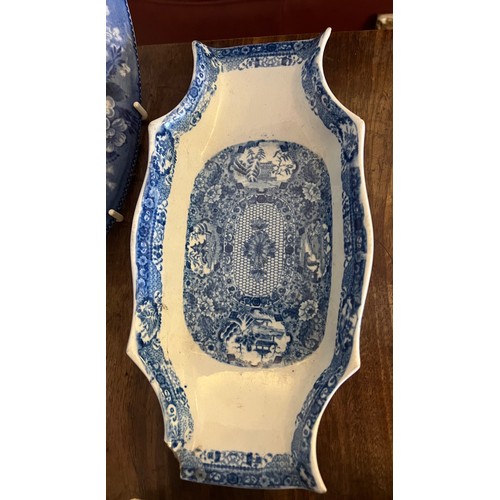 196 - Seven pieces of 19thC blue and white pottery to include two Adams Doctor Syntax plates, pap bowl mar... 