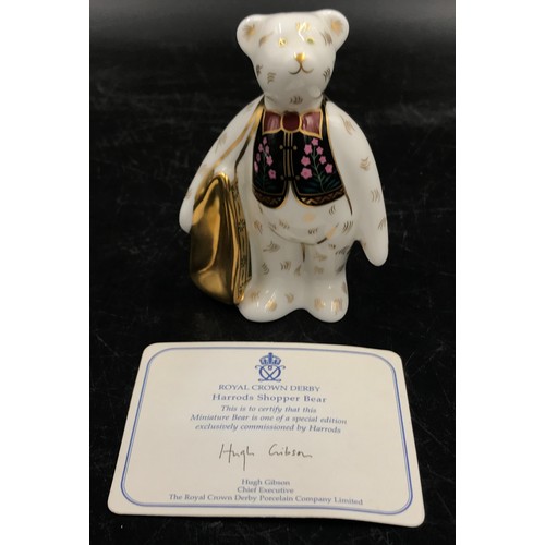 227 - Royal Crown Derby miniature bear collection: Harrods Shopper Bear (special edition exclusively commi... 