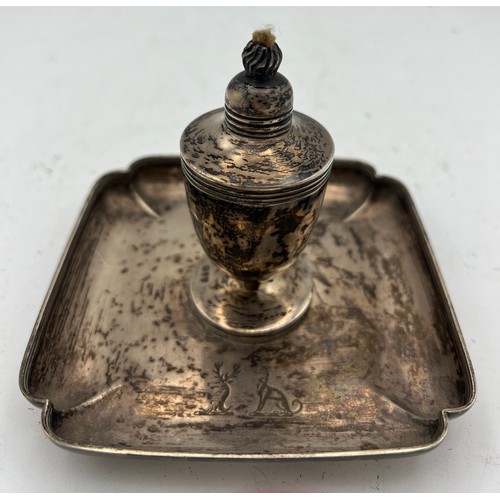 710 - Silver table lighter London 1891, maker probably William Summers. Total weight 178gm. Retailers mark... 