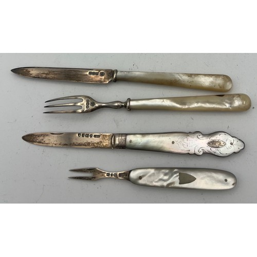 711 - A silver and mother of pearl knife and fork Sheffield 1919, maker William Hutton and sons Ltd togeth... 