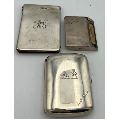 715 - Three hallmarked silver items, a cigarette case, a match case  and a leather lined case.