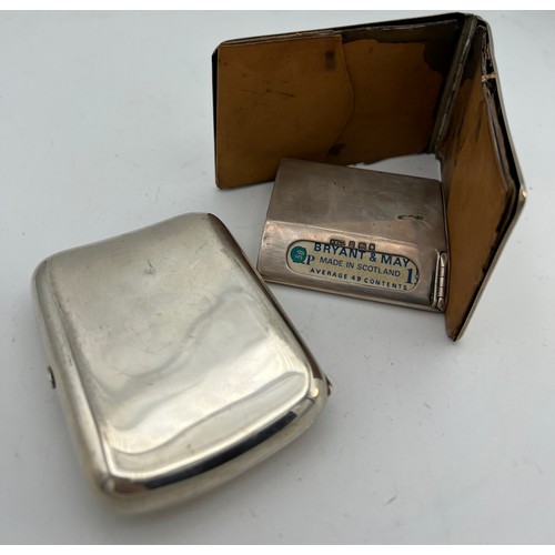 715 - Three hallmarked silver items, a cigarette case, a match case  and a leather lined case.