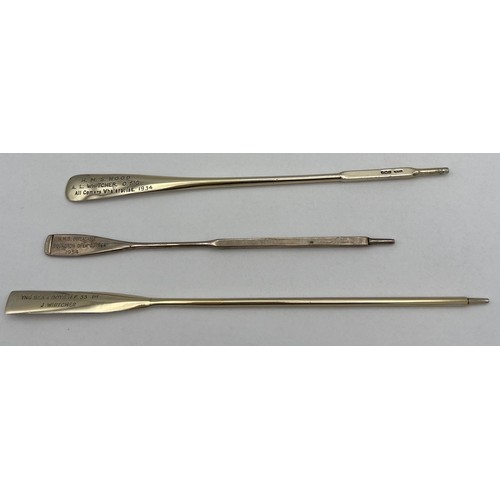 719 - Three presentation prize oars. One Birmingham silver 1934 by Navy, Army and Airforce institute inscr... 