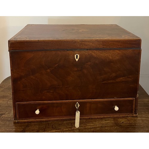 789 - Georgian mahogany inlaid box with drawer to base. 39 x 26 x 26cm h. Ivory submission reference WY1VE... 