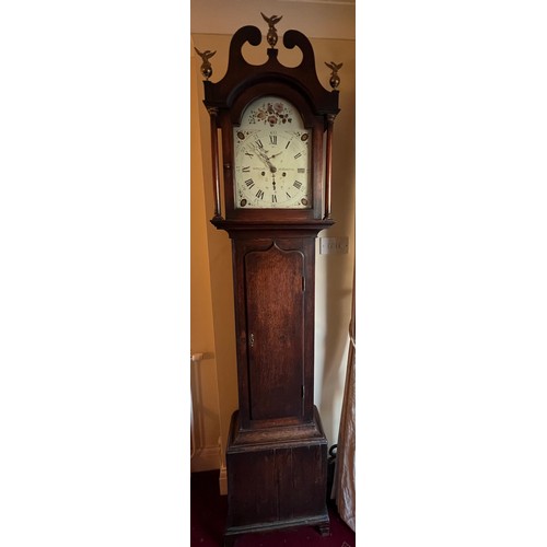 828 - An 18 day oak longcase clock, Popplewell, Bridlington with painted face. 223 h x 47 w x 25cm d.