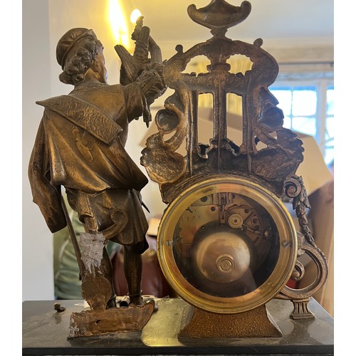 829 - A 19thC spelter mounted marble mantle clock with damage. 43cm h.