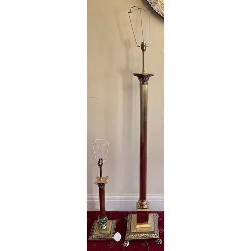 910 - Brass Corinthian column standard lamp with similar brass table lamp 137cm h & 63cm h.