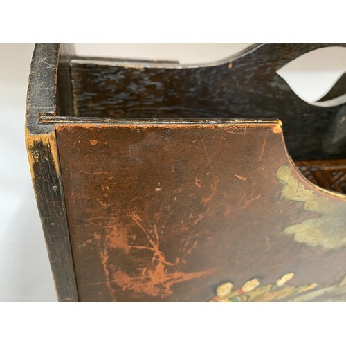 925 - A wooden lacquered two Section Magazine Rack 37cm at highest x 41cm w x 17cm d along with an orienta... 