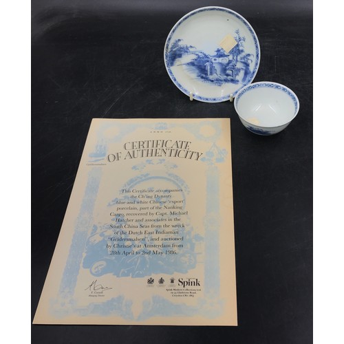 928 - An 18thC. Chinese porcelain small tea bowl & saucer, from Nanking cargo wreck as sold by Christies, ... 