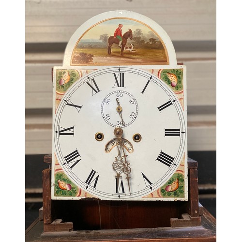 827 - An 8 day longcase clock with subsidiary second dial, decorated with a country figure on horseback an... 