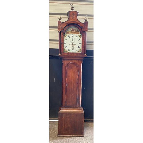 827 - An 8 day longcase clock with subsidiary second dial, decorated with a country figure on horseback an... 