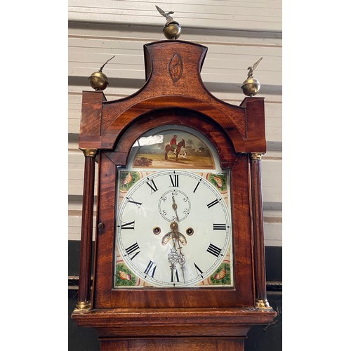 827 - An 8 day longcase clock with subsidiary second dial, decorated with a country figure on horseback an... 