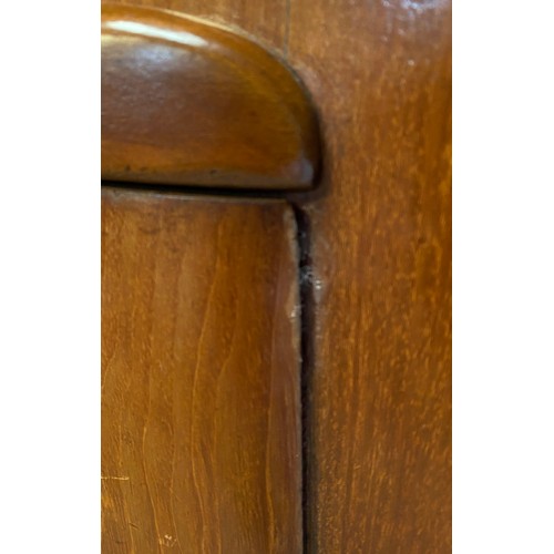 92 - A mahogany chiffonier, carved shaped back with a single shelf raised on scroll supports, above one l... 