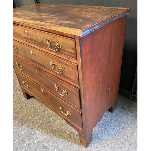 95 - Mahogany chest of 4 long graduating drawers with bone escutcheons. 82.5 h x 85 w x 44.5cm d.