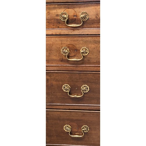 95 - Mahogany chest of 4 long graduating drawers with bone escutcheons. 82.5 h x 85 w x 44.5cm d.