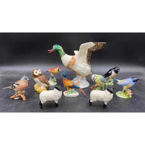 113 - Collection of 5 Beswick birds to include Mallard, Blue Tit, Chaffinch, Stonechat and Owl along with ... 