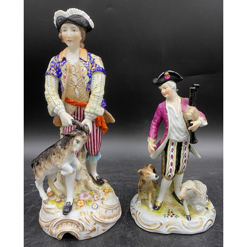 115 - Two 19th Century porcelain figurines to include a Sitzendorf gentleman with goat 24cm h, both with m... 