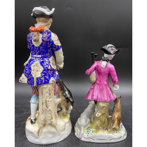 115 - Two 19th Century porcelain figurines to include a Sitzendorf gentleman with goat 24cm h, both with m... 