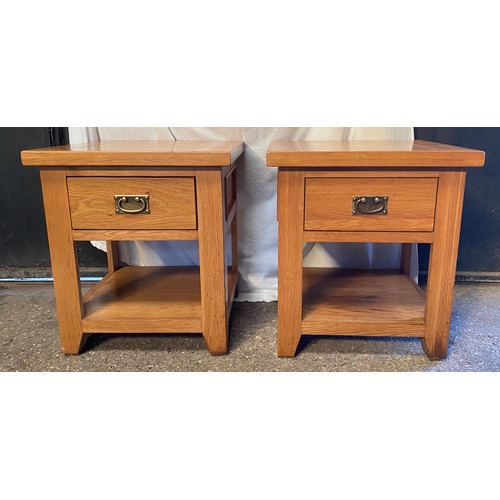 81 - A pair of matching bed side tables  with drawer and shelf. 
61 h x 55 w x 55cm d.