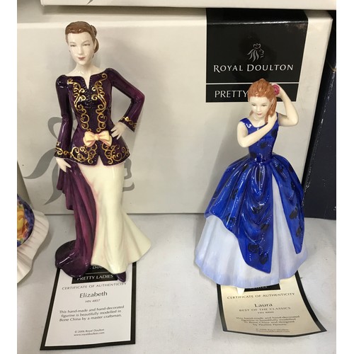 100 - Seven Royal Doulton figurines to include Laura HN 4860, Elizabeth HN 4857, Christine HN 4930, Corali... 