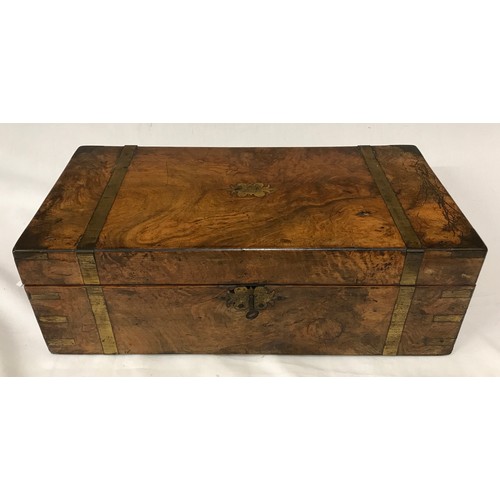 788 - A 19th Century Walnut and brass banded writing slope/writing desk, with green baize to inner and sec... 