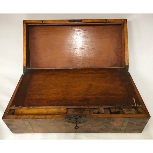 788 - A 19th Century Walnut and brass banded writing slope/writing desk, with green baize to inner and sec... 